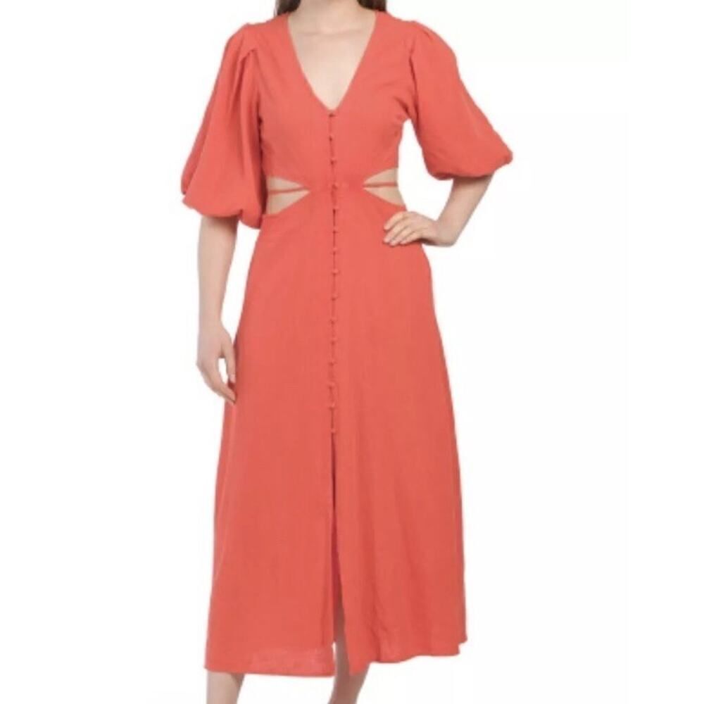 Young Fabulous & Broke High Tea Tiger Lily Linen Blend Midi Dress Size M cut off - Picture 2 of 10